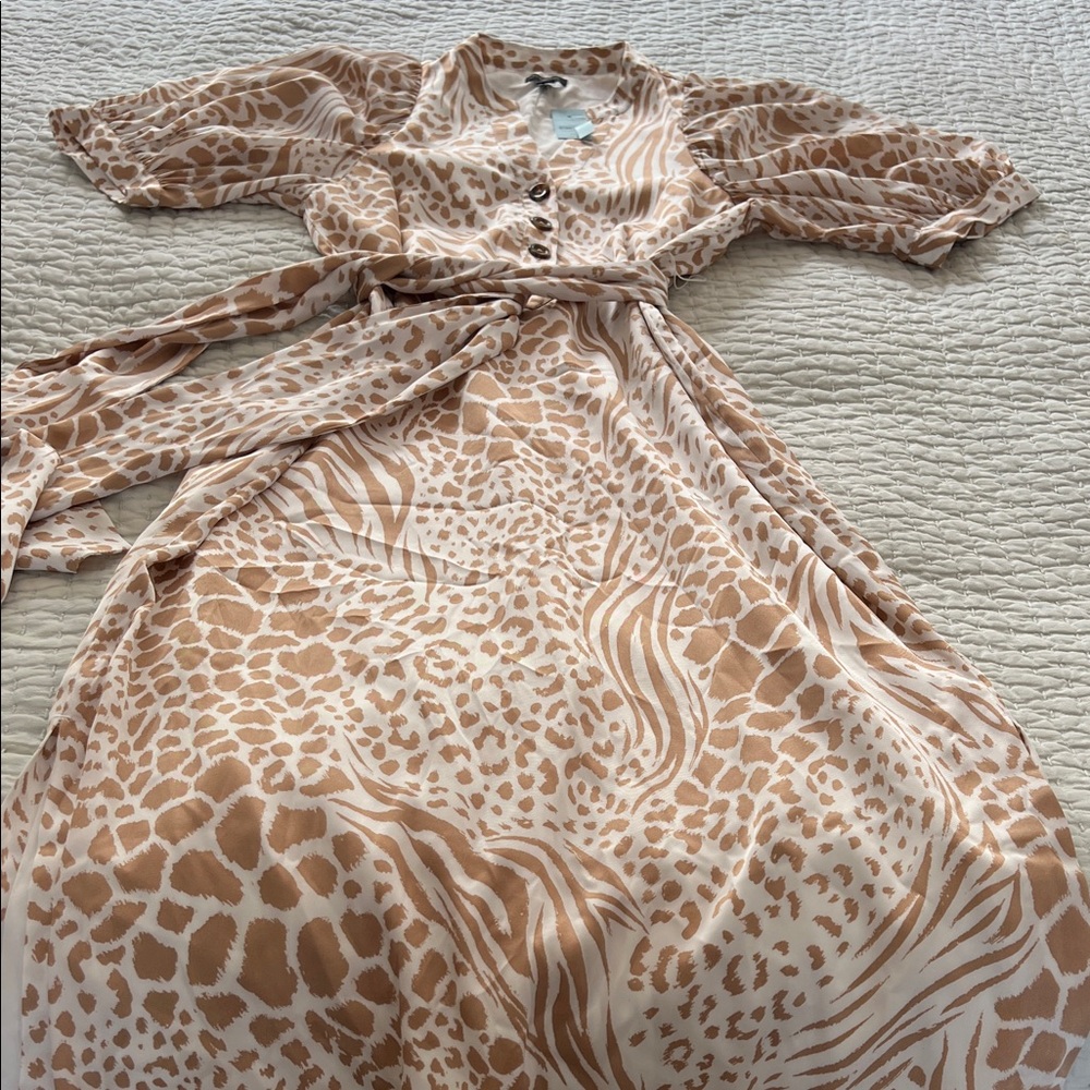 Ann Taylor Brown and White Patterned Dress Midi Length NWT XS Petite